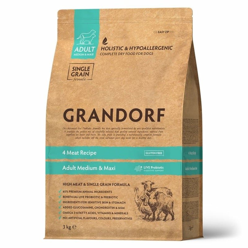 Grandorf Grandorf сухой корм для собак средних и крупных пород, четыре вида мяса - 3 кг