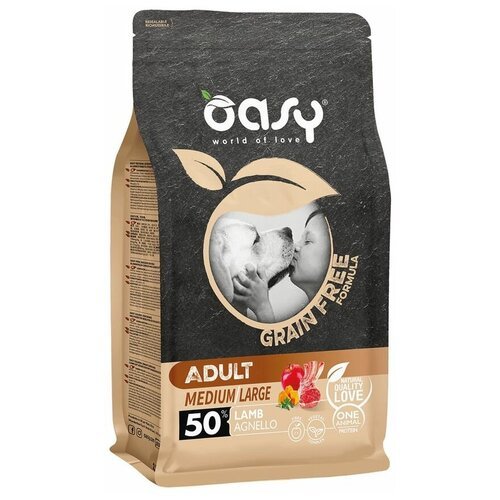 Сухой корм для собак Oasy беззерновой, ягненок 1 уп. х 1 шт. х 2.5 кг (для средних пород)