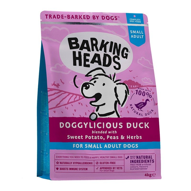 BARKING HEADS Сухой беззерновой корм Barking Heads Doggylicious Duck для взрослых собак мелких пород с уткой и бататом