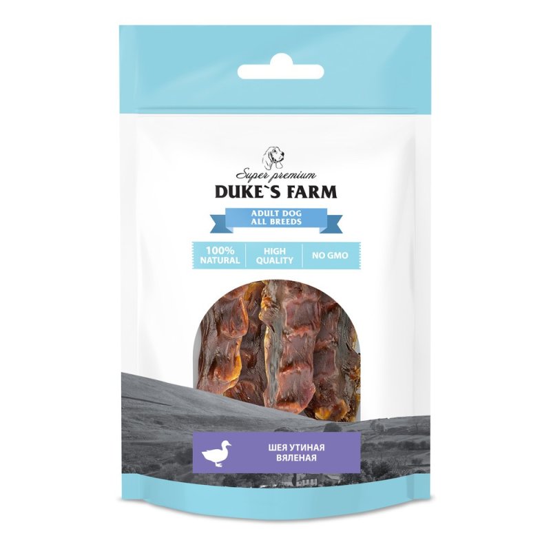 Лакомство для собак DUKE'S FARM Утиная шея вяленая, кусочки 60г