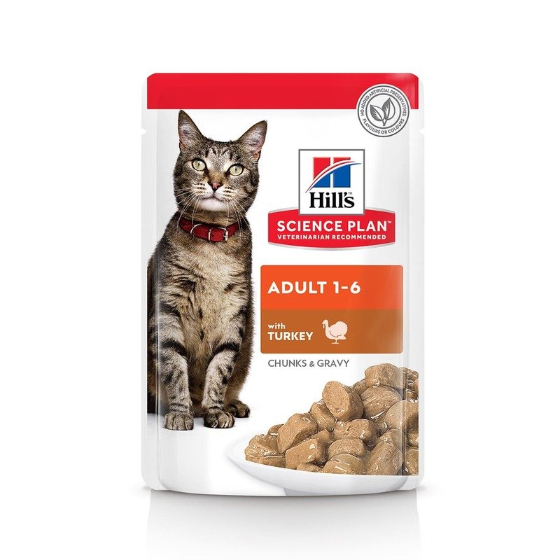 Hills Science Plan Cat Adult влажный корм для кошек для поддержания жизненной энергии и иммунитета, с индейкой, кусочки в соусе, в паучах - 85 г