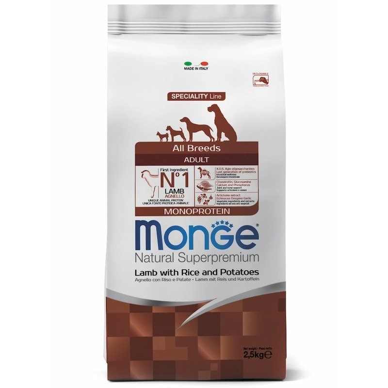 Monge Dog Speciality Line Monoprotein полнорационный сухой корм для собак, с ягненком, рисом и картофелем - 2,5 кг