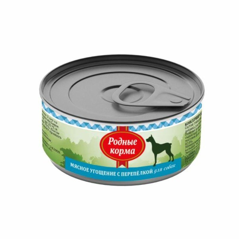Родные корма Родные корма Мясное угощение влажный корм для собак, фарш из перепелки, в консервах - 100 г