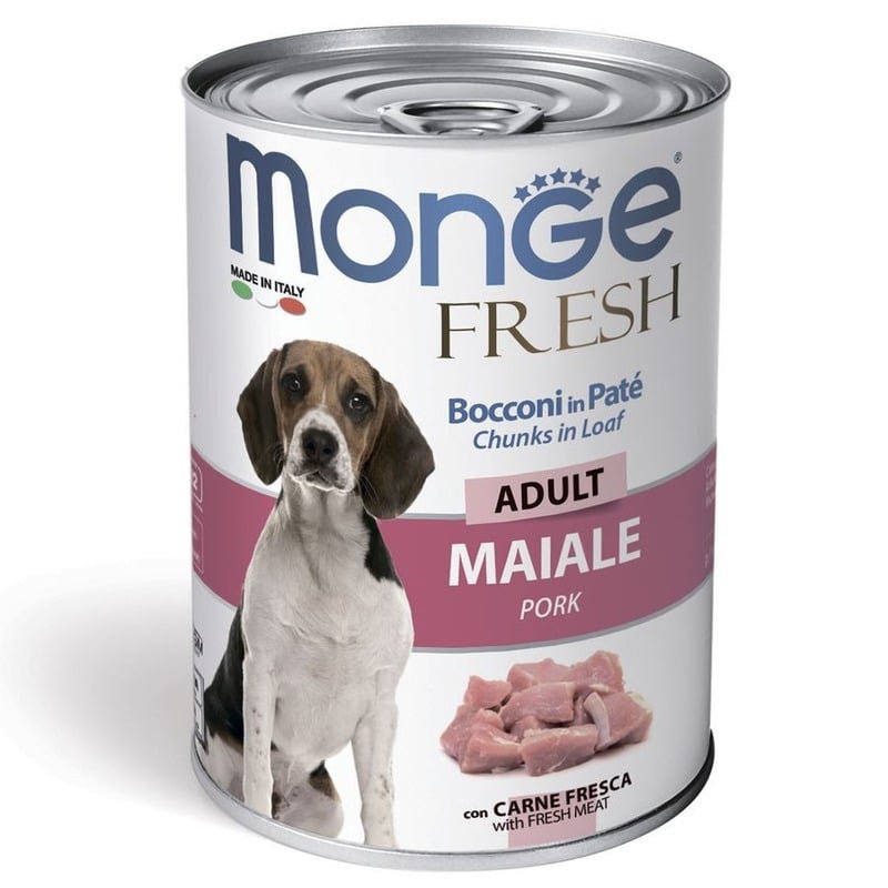 Monge Dog Fresh Chunks in Loaf полнорационный влажный корм для собак, мясной рулет из свинины, кусочки в паштете, в консервах - 400 г