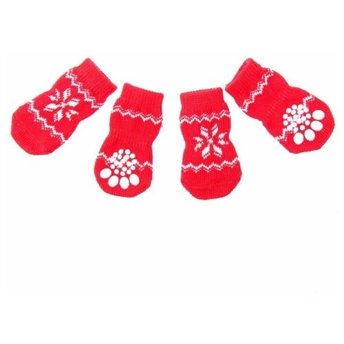 Носки нескользящие 'Снежинка', размер М (3/4 7 см), набор 4 шт, красные