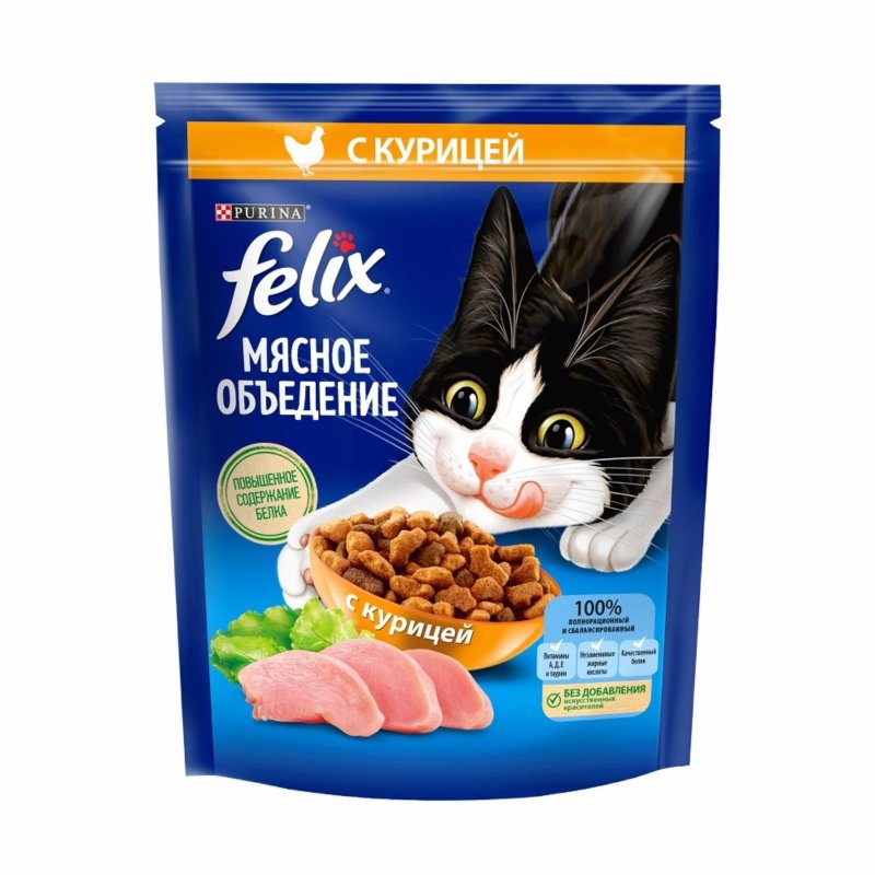 Felix Felix сухой корм для кошек 'Мясное объедение' с курицей (200 г)