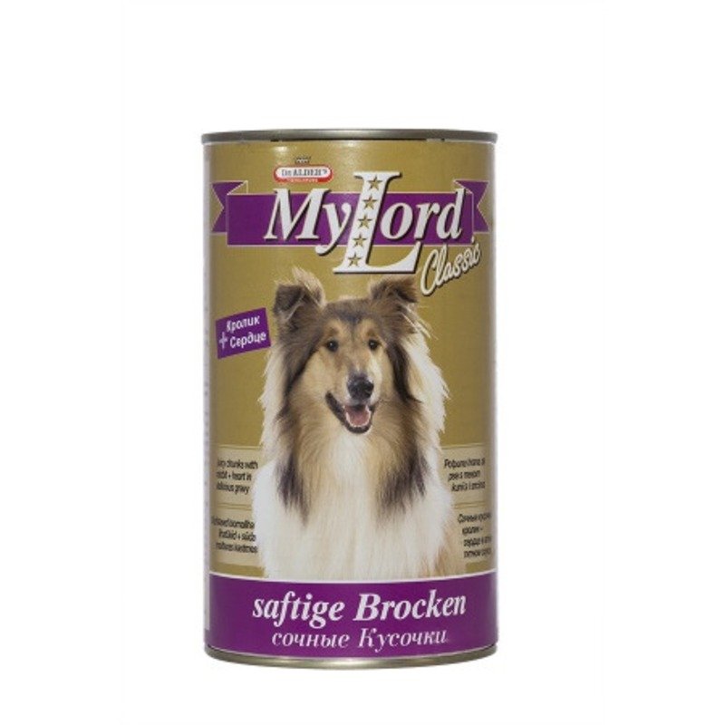 Dr. Alders My Lord Classic полнорационный влажный корм для собак, c кроликом и сердцем, кусочки в соусе, в консервах - 1,23 кг