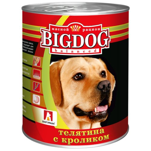 Влажный корм для собак Зоогурман Big Dog, телятина, кролик 1 уп. х 2 шт. х 850 г (для средних и крупных пород)