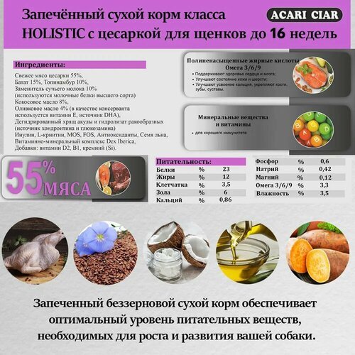 Запеченный сухой корм 'Цесарка' для щенков до 16-и недель, 3,2кг(гранула медиум)