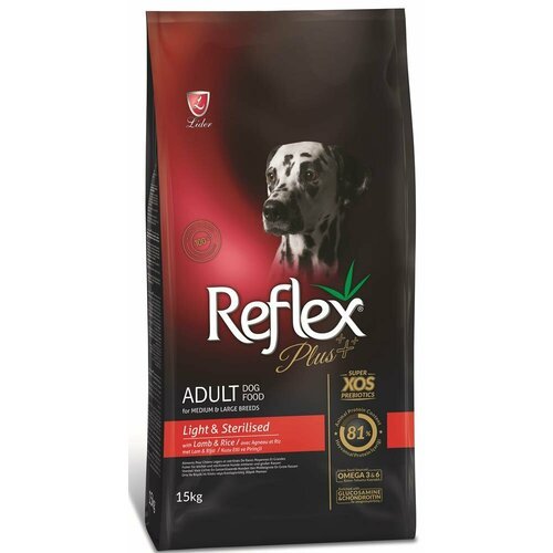 Reflex средних и крупных пород PLUS Medium Large Breed Light & Sterilised Dog Food Lamb and Rice облегченный с ягненком и рисом (15 кг)
