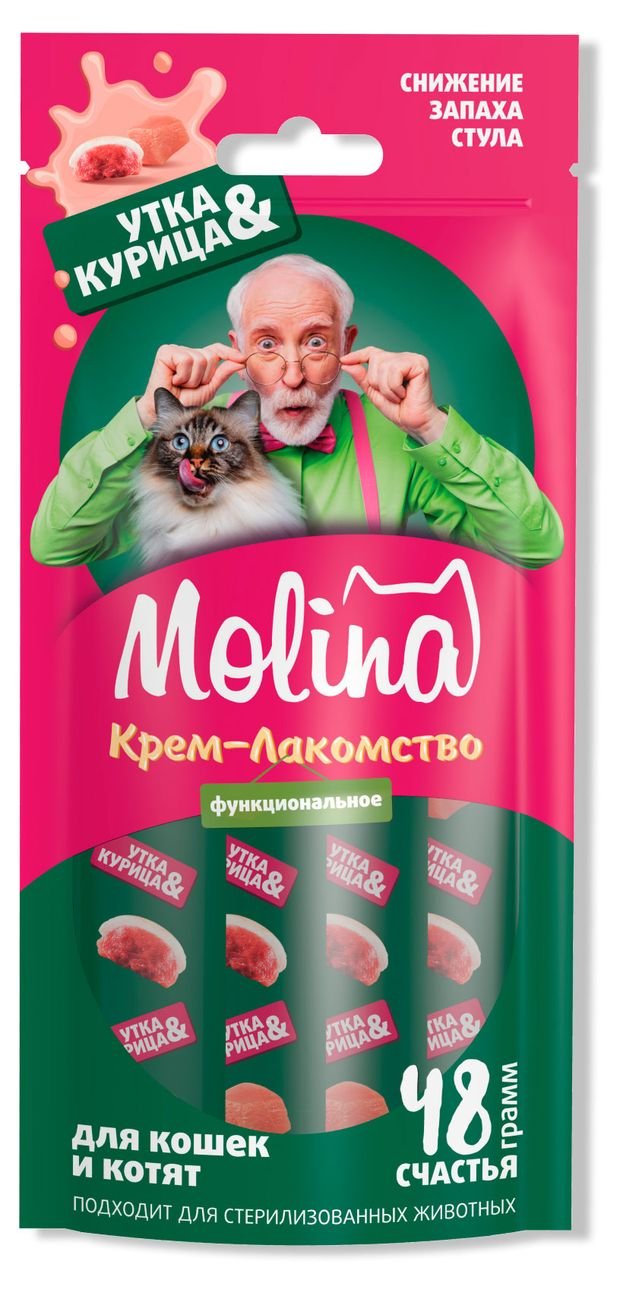 Крем-лакомство для кошек и котят Molina утка курица, 48 г