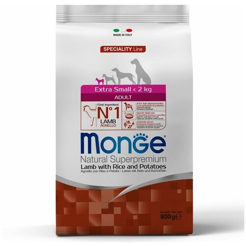Monge Dog Speciality Extra Small корм для взрослых собак миниатюрных пород ягненок, рис и картофель 800 гр (2 шт)