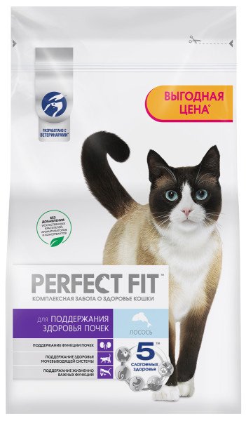 Perfect Fit Perfect Fit сухой корм для кошек с лососем, здоровье почек (2,5 кг)