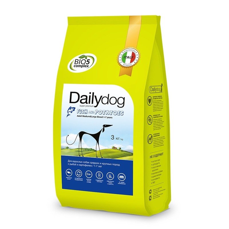 Dailydog Dailydog Adult Medium and Large Fish and Potatoes сухой корм для собак средних и крупных пород, с рыбой и картофелем - 3 кг