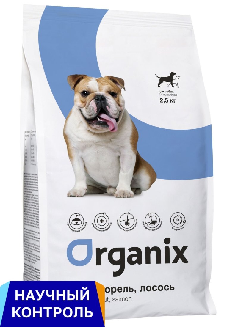 Organix Organix полнорационный сухой корм для взрослых собак всех пород с форелью и лососем (18 кг)