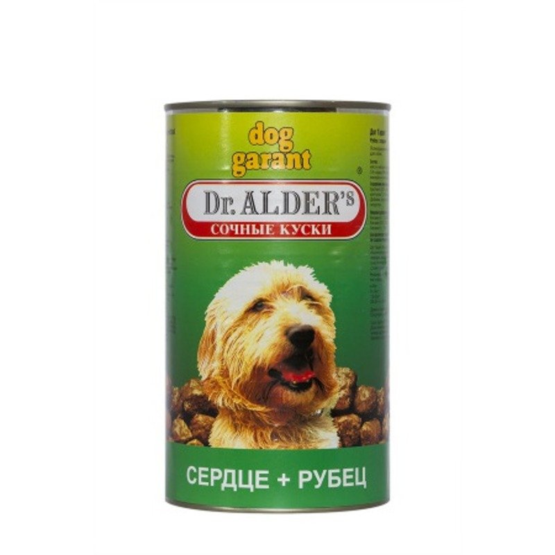 Dr. Alders Dog Garant полнорационный влажный корм для собак, с сердцем и рубцом, кусочки в соусе, в консервах - 1230 г