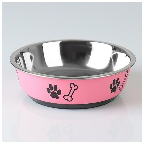 Миска для собак Пижон, округлая, с нескользящим основанием, с принтом, розовая, 450 мл (1 шт.)