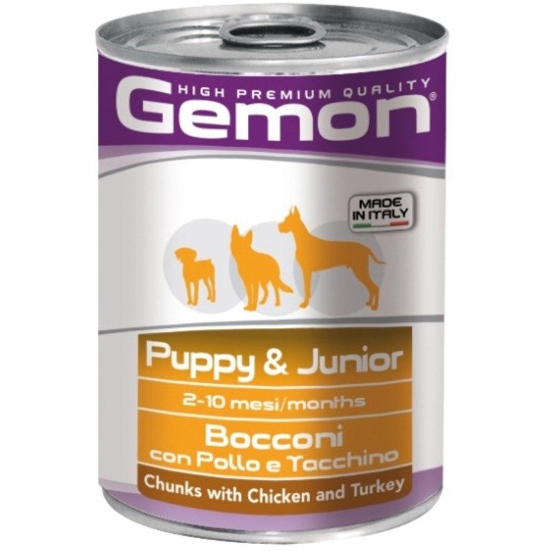 Gemon Dog полнорационный влажный корм для щенков, с курицей и индейкой, кусочки в желе, в консервах - 415 г