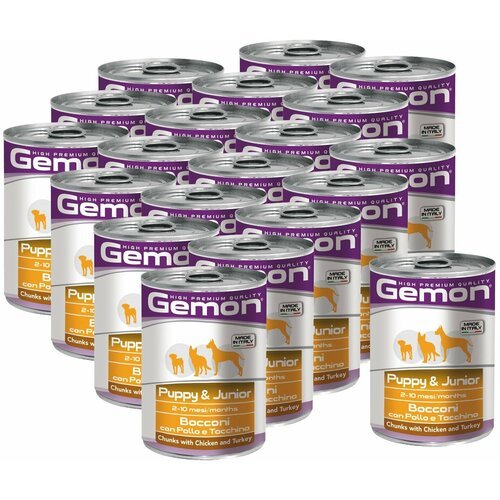 Gemon Dog консервы для щенков кусочки курицы с индейкой 415г х 20шт.