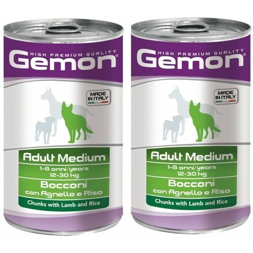 Gemon Dog Medium консервы для собак средних пород кусочки ягненка с рисом 1250г, 2 штуки