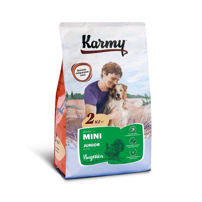 Karmy Mini Junior полнорационный сухой корм для щенков мелких пород, с индейкой - 2 кг