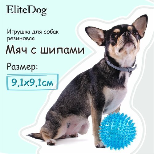 Игрушка для собак резиновая EliteDog 'Мяч с шипами', голубая, M, 9.1см