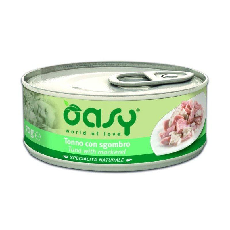 Oasy Wet Cat Specialita Naturali Tuna Mackrel влажный корм для взрослых кошек, дополнительное питание с тунцом и скумбрией, в консервах - 70 г