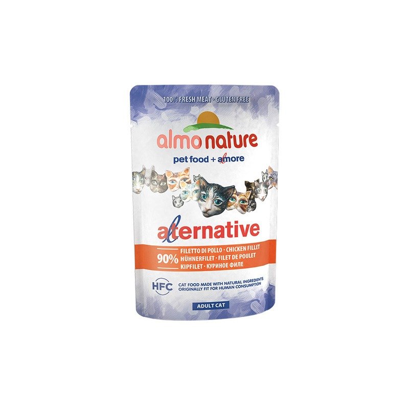 Almo Nature Alternative Adult Cat Chicken Fillet влажный корм для кошек с КУРИНЫМ филе, кусочки в бульоне, в паучах - 55 г