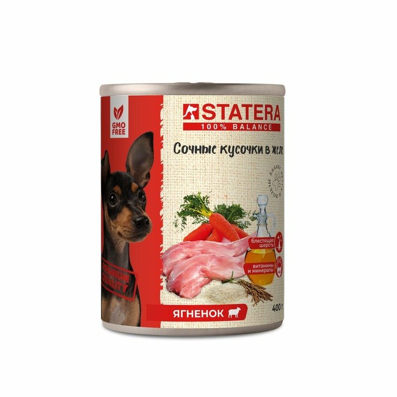 Statera полнорационный влажный корм для собак, с ягненком, кусочки в желе, в консервах - 400 г