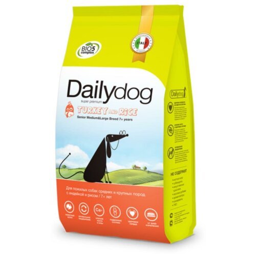 Сухой корм для пожилых собак DailyDog индейка, с рисом 1 уп. х 1 шт. х 3 кг (для средних и крупных пород)