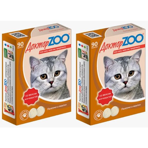 Мультивитаминное лакомство для кошек Доктор ZOO со вкусом копченостей, 90 шт, 2 уп