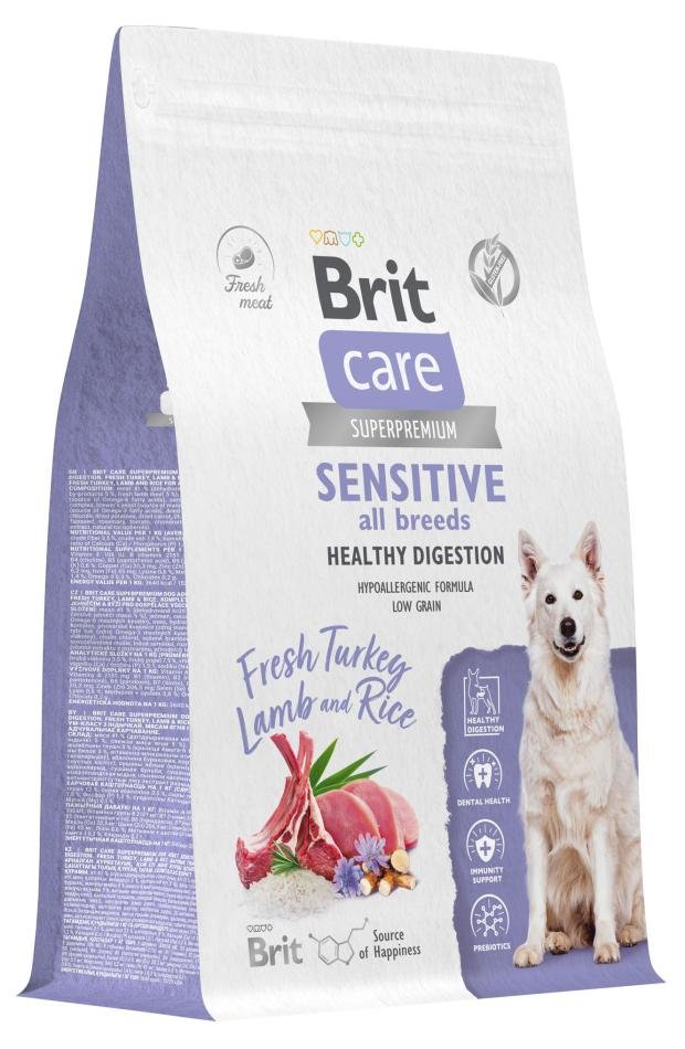 Корм сухой для собак Brit Care Dog Adult Sensitive Healthy Digestion индейка ягненок рис, 3 кг