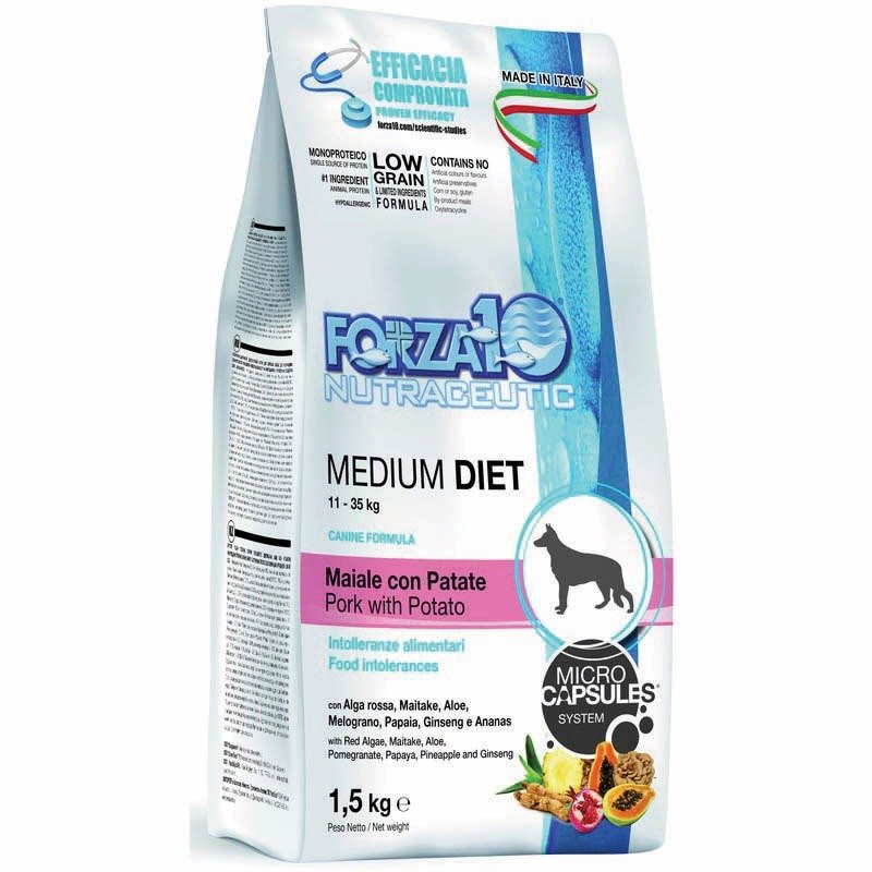 Сухой корм Forza10 Medium Diet для взрослых собак средних пород из свинины, картофеля и риса с микрокапсулами - 1,5 кг