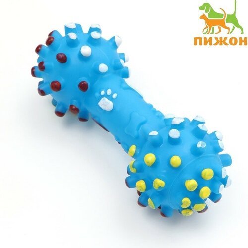 Игрушка пищащая увеличенная Гантель с лапками для собак, 6,5 x 6 см, голубая 1 шт