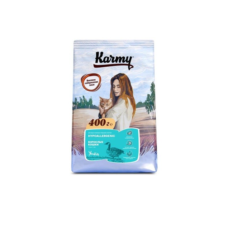 Karmy Hypoallergenic полнорационный сухой корм для кошек при пищевой аллергии, c уткой - 400 г