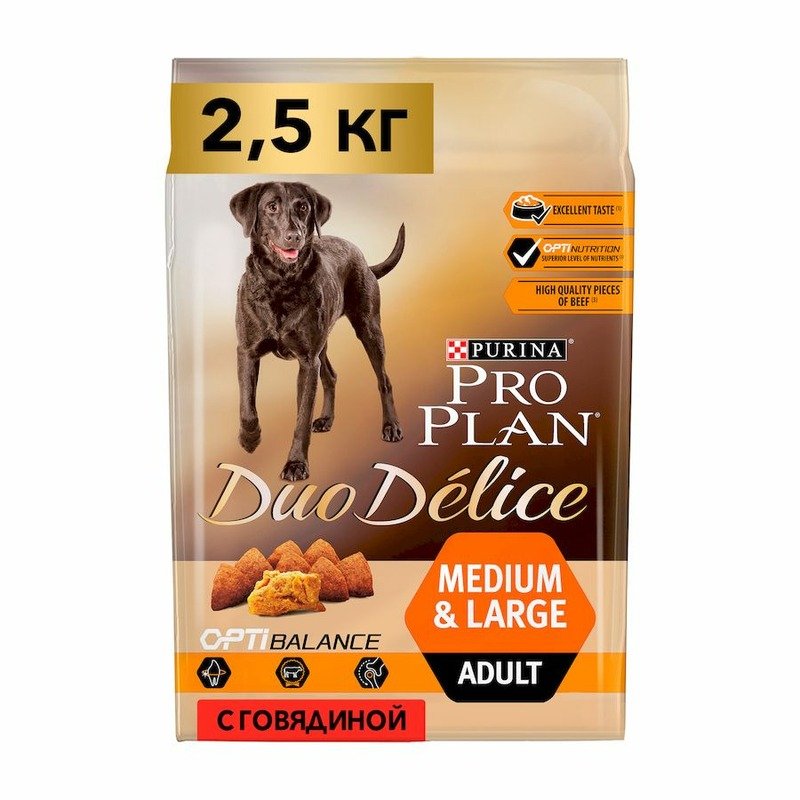 PRO PLAN Сухой корм Purina Pro Plan Duo Delice для взрослых собак средних и крупных пород с говядиной и рисом - 2,5 кг
