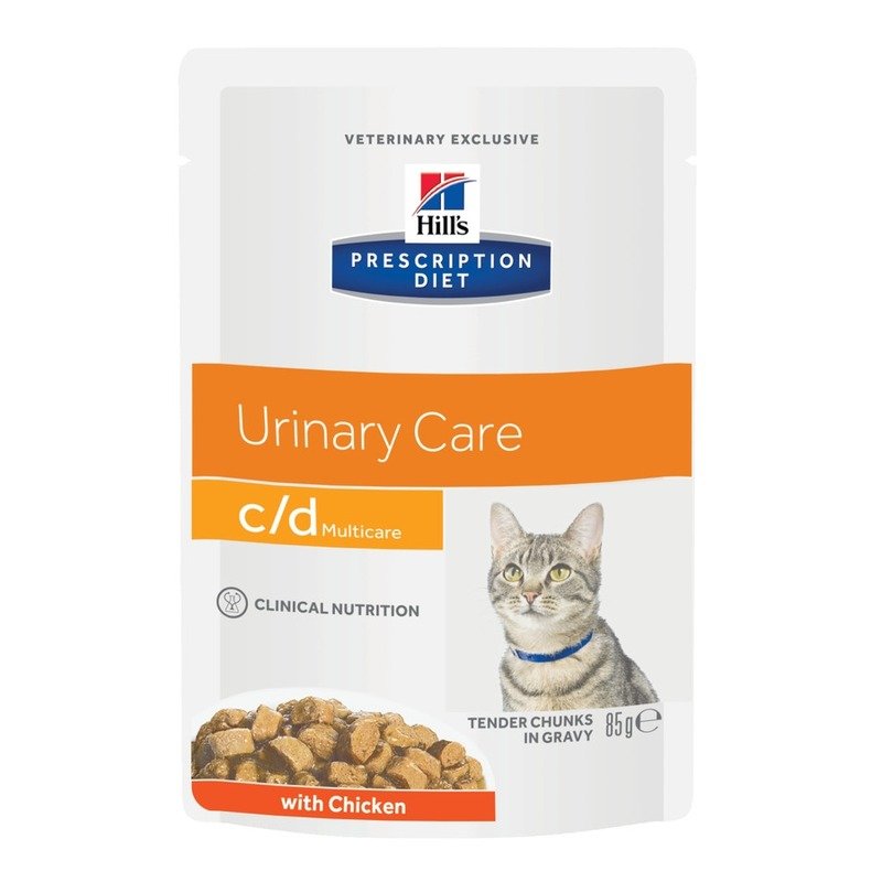 Hill's Prescription Diet Cat c/d Multicare Urinary Care влажный корм для кошек для профилактики и лечения мочекаменной болезни (МКБ), диетический, с курицей, кусочки в соусе, в паучах - 85 г