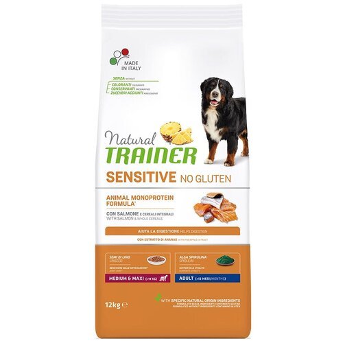 Сухой корм для собак TRAINER Natural Sensitive Medium & Maxi при аллергии, лосось 1 уп. х 1 шт. х 12 кг (для средних и крупных пород)