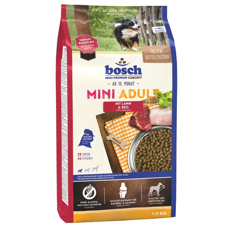 Bosch Сухой корм Bosch Mini Adult Lamb & Rice для взрослых собак маленьких пород с ягненком и рисом - 1 кг