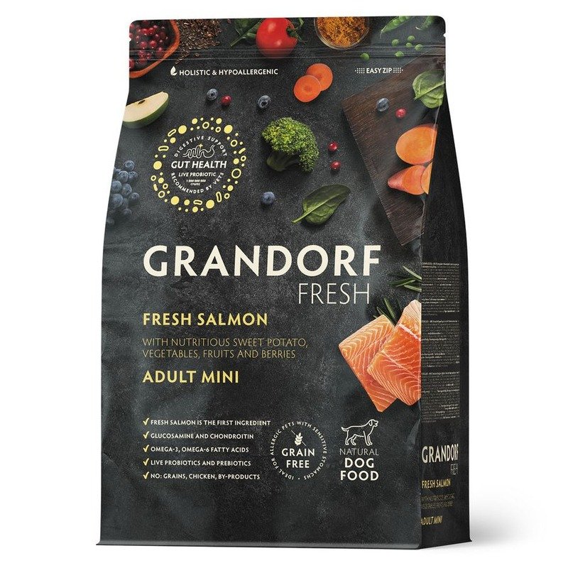 Grandorf Fresh Grain Free Dog Adult Mini Salmon & Sweet Potato Сухой корм беззерновой с живыми пробиотиками для взрослых собак маленьких пород с лососем и бататом - 1 кг