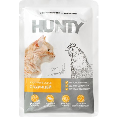 Корм консервированный для кошек HUNTY сочные кусочки в соусе с курицей, 85г