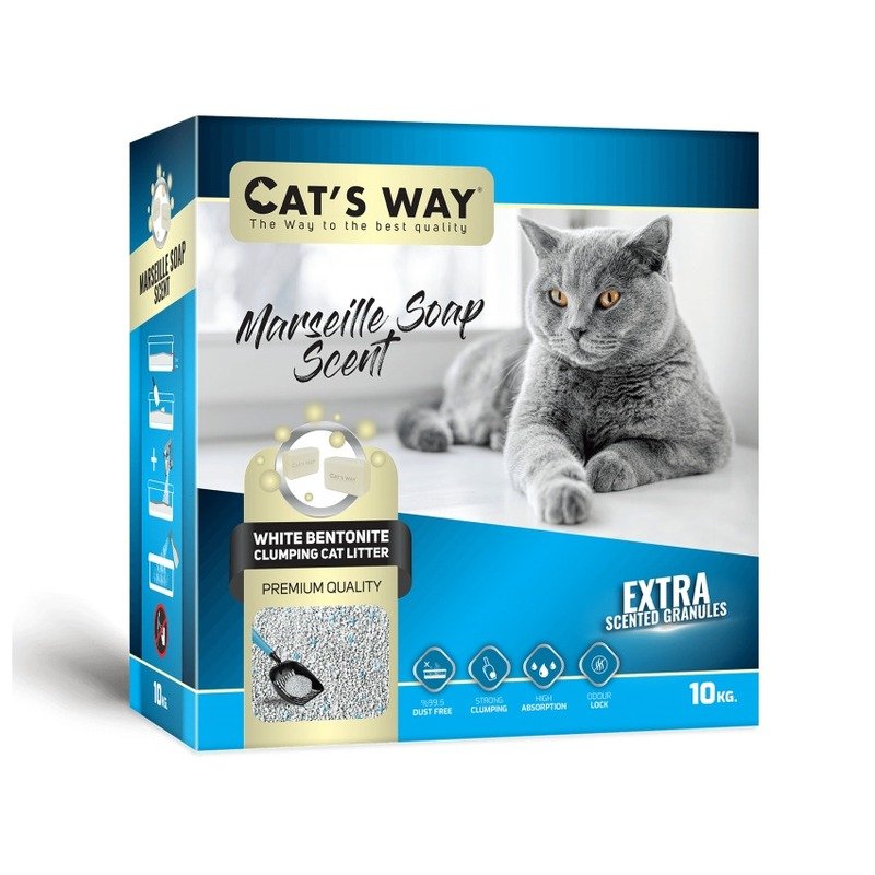 Cats way Box White Cat Litter With Marseille Soap наполнитель комкующийся для кошачьего туалета с ароматом марсельского мыла - 6 л (коробка)