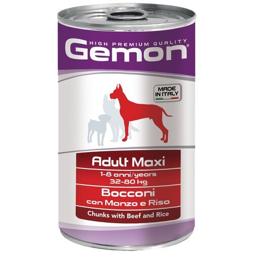 Консервированный корм Gemon Adult Maxi для собак крупных пород говядина-рис кусочки