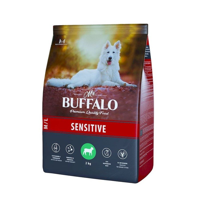 Mr.Buffalo Sensitive полнорационный сухой корм для взрослых собак всех пород с чувствительным пищеварением, с ягненком - 2 кг