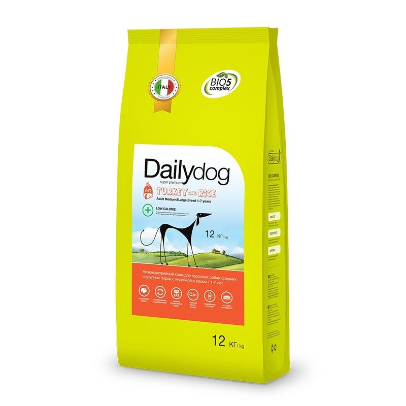 Dailydog Dailydog Adult Medium Large Breed Low Calorie Turkey and Rice сухой корм для собак средних и крупных пород, низкокалорийный, с индейкой и рисом - 12 кг