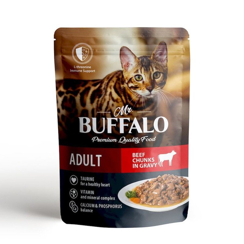 Mr.Buffalo Adult влажный корм для взрослых кошек с говядиной в соусе, в паучах - 85 г х 28 шт