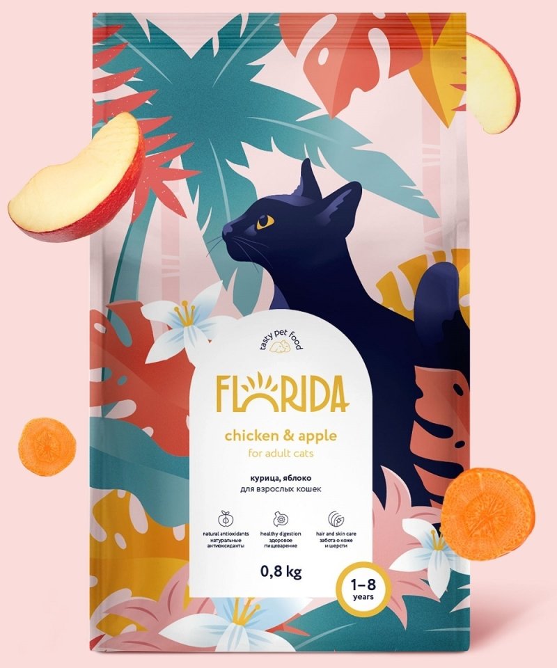 FLORIDA FLORIDA сухой корм для взрослых кошек с курицей и яблоком (12 кг)