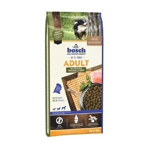 Корм сухой Bosch Adult для взрослых собак всех пород, птица и просо, 15 кг