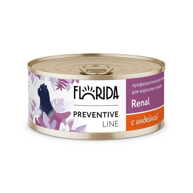 Florida Preventive Line Renal полнорационный влажный корм для кошек, поддержание здоровья почек, фарш из индейки, в консервах - 100 г