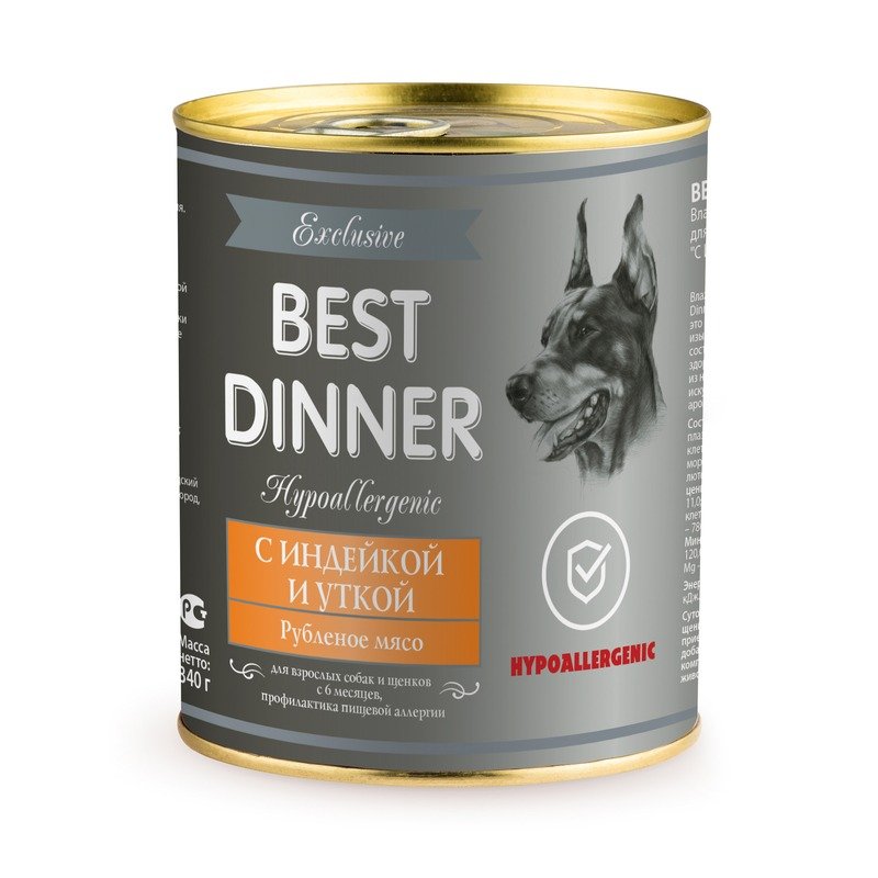 BEST DINNER Best Dinner Exclusive Hypoallergenic консервы для собак при проблемах пищеварения с индейкой и уткой - 340 г